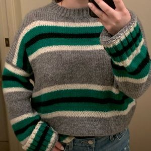 Urban Outfitters Green and Gray Striped Sweater